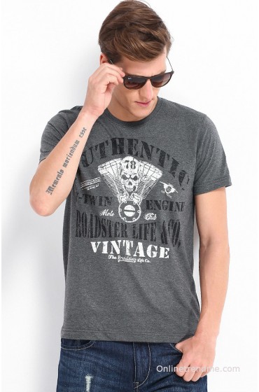 Roadster Men Charcoal Grey Printed T-shirt