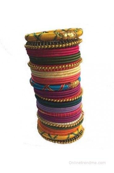 Kuhuk Silk Dori Yellow Gold Bangle Set(Pack of 30)