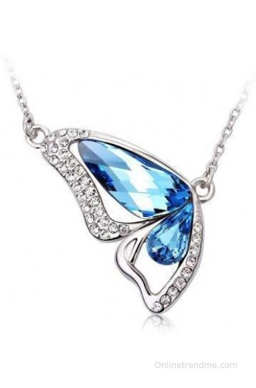 Jewelentine Butterfly Swarovski Crystal Rhodium Plated Alloy, Zinc Necklace