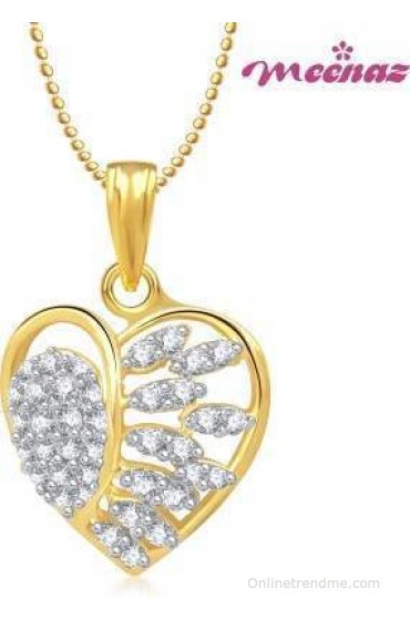 Meenaz Shimmering Heart Yellow Gold Cubic Zirconia Alloy Pendant